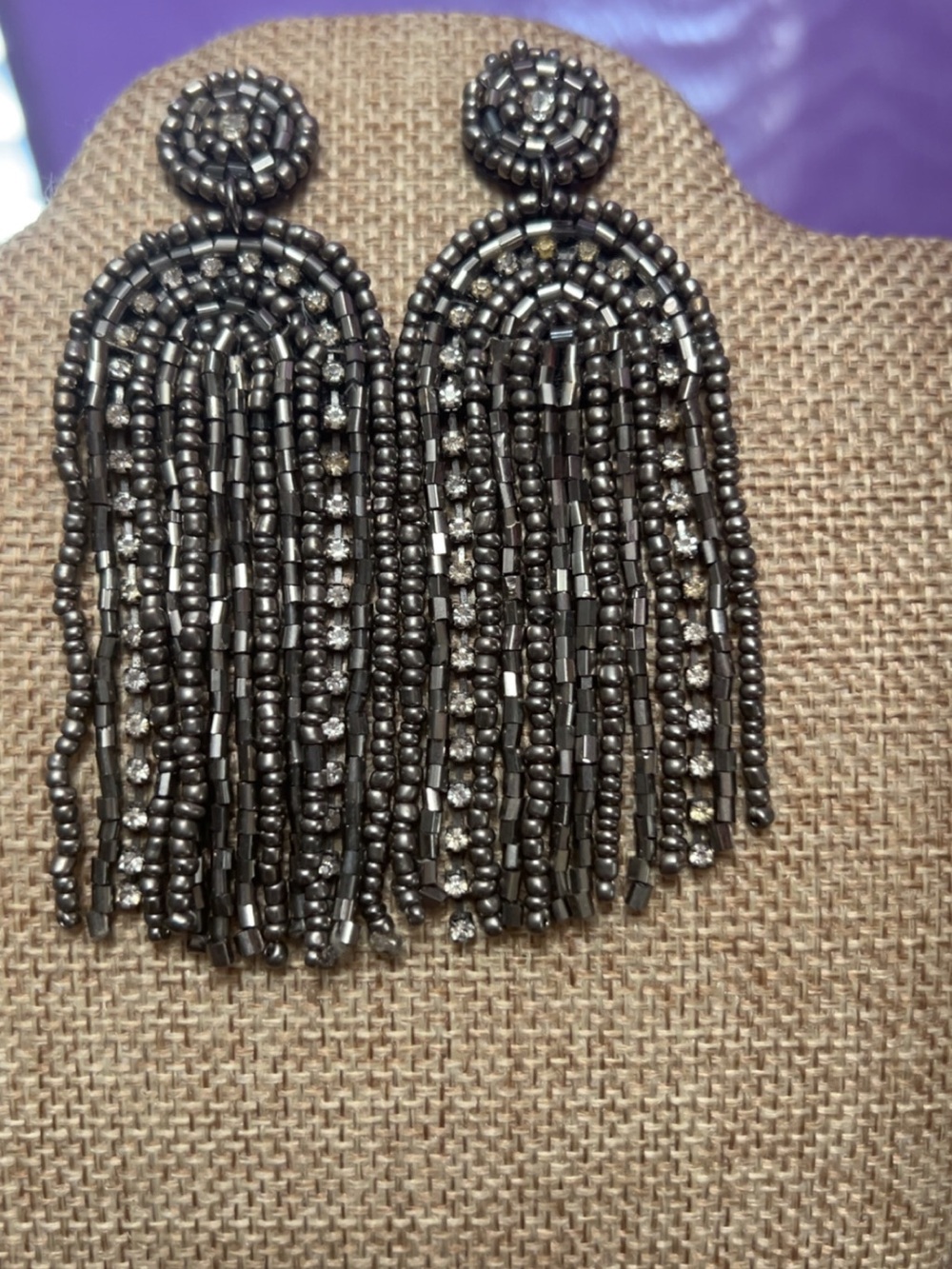 Gunmetal Beaded Fringe Earrings